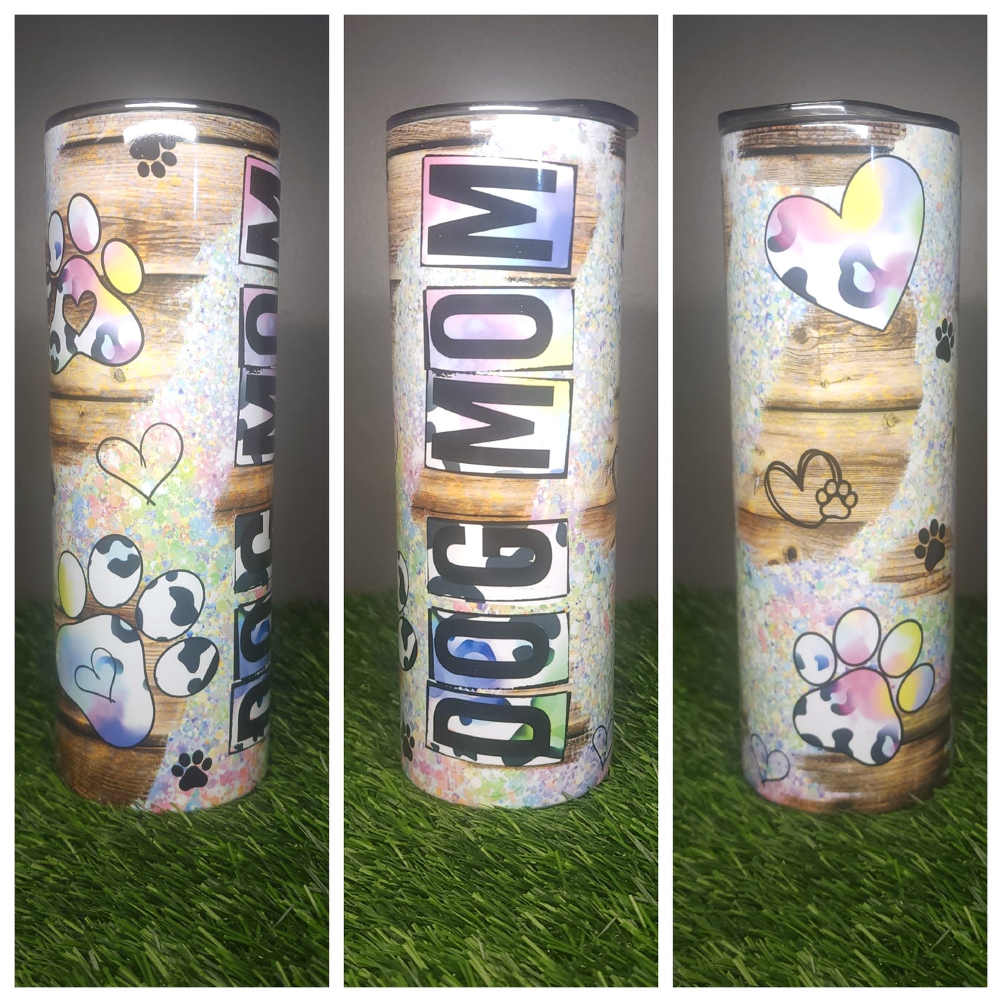 Woodgrain Rainbow Cheetah Dog Mom 20 oz