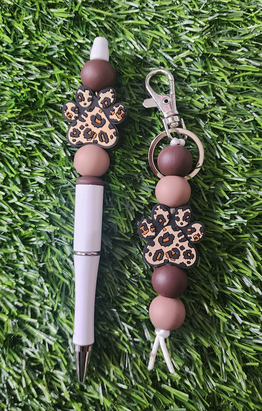 Leopard Paw Print Pen and Keychain Combo