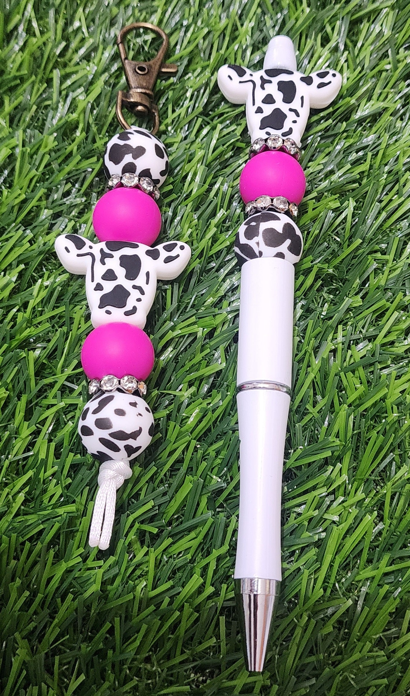 Black and Fuchsia Pen and Keychain Combo