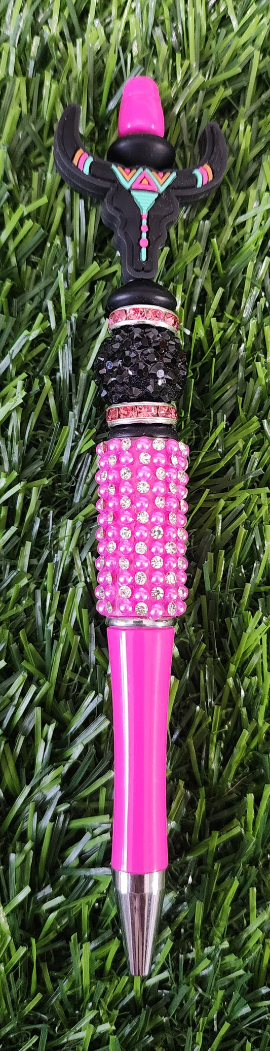 Aztec Hot Pink Bling Skull Pen