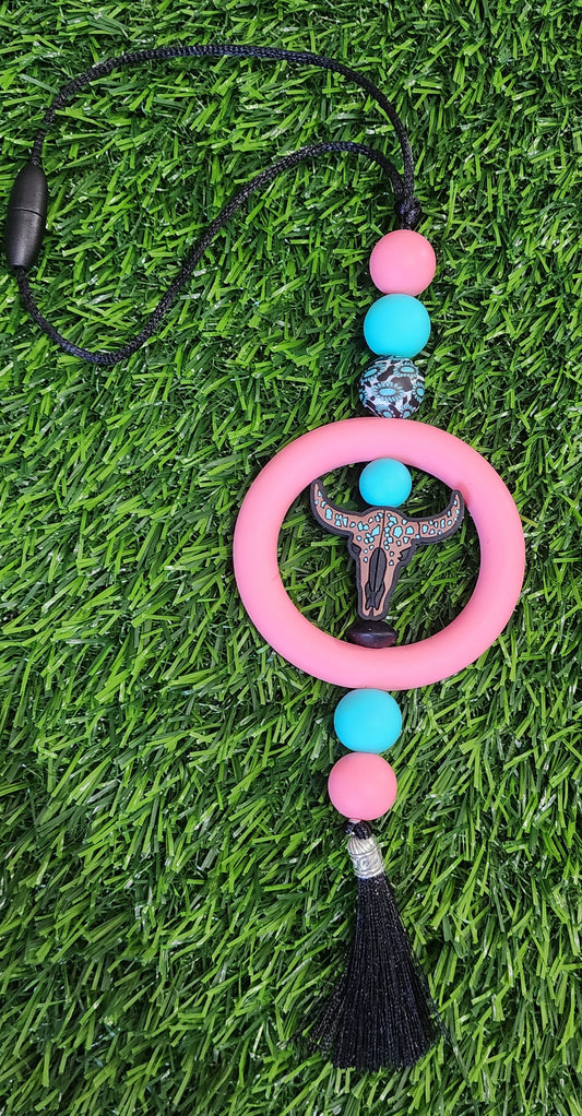 Pink and Teal Skull Aztec Car Charms