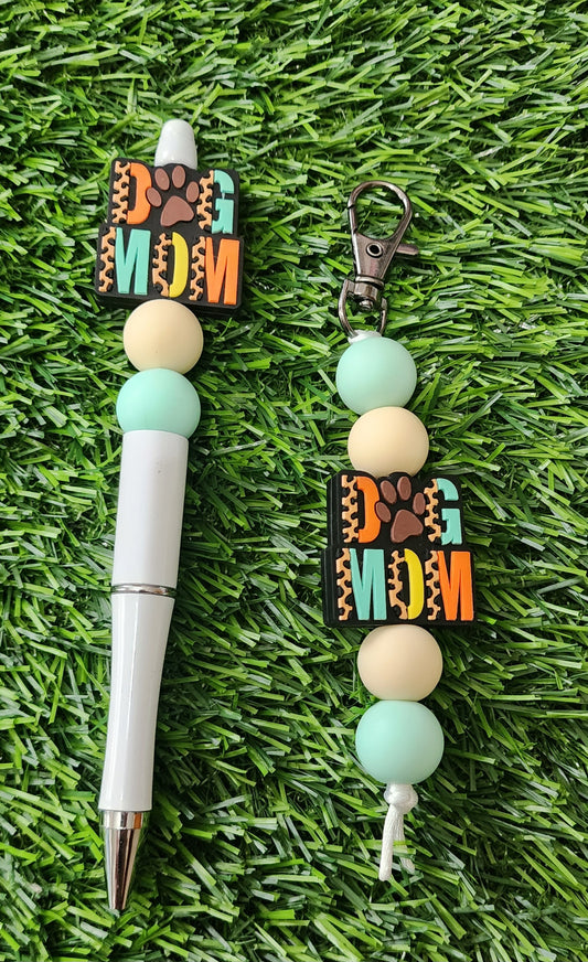 Dog Mom Leopard Print Pen and Keychain Set