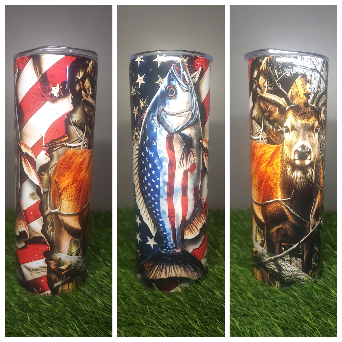 Red, White and Blue Fish and Deer 20 oz