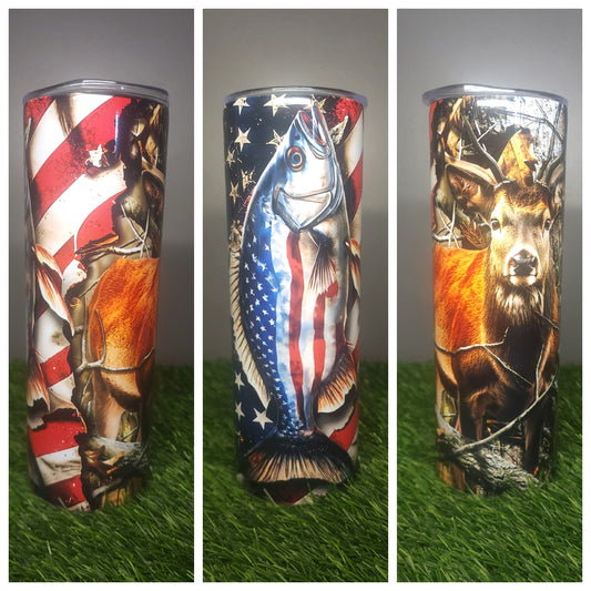 Red, White and Blue Fish and Deer 20 oz