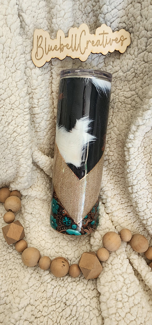 30 oz Cowhide and Tooled Leather Tumbler